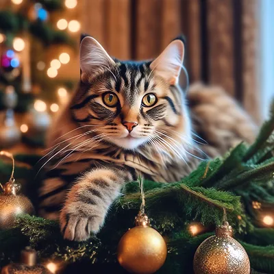 Ученые объяснили, почему кошки с наслаждением роняют новогодние елки - KP.RU