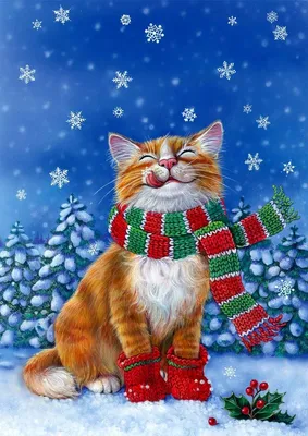 Коллаж из зимних новогодних котов в…» — создано в Шедевруме