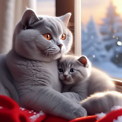 Кот обнимает новорожденных котят, …» — создано в Шедевруме