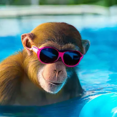 Смешная обезьяна в солнцезащитных очках в студии | Премиум Фото