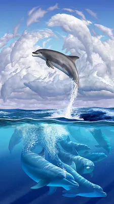 Скачать 1350x2400 дельфин, забавный, подводный мир, арт обои, картинки  iphone 8+/7+/6s+/6+ for parallax