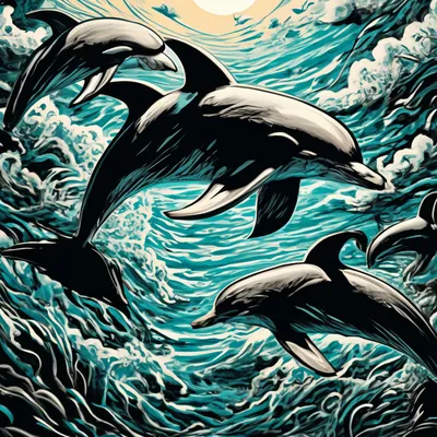 Дельфины - Фотообои на заказ в интернет магазин arte.ru. Заказать обои  Дельфины Арт - (16242)