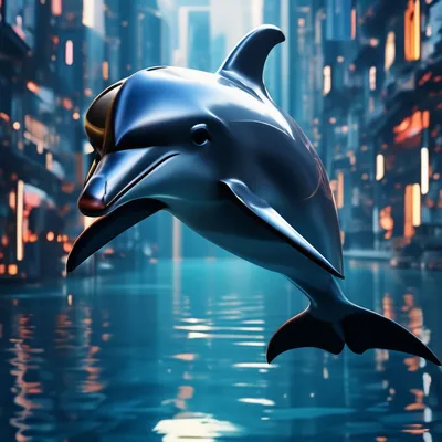 Дельфин на закате hd 8k обои фотографическое изображение | Премиум Фото