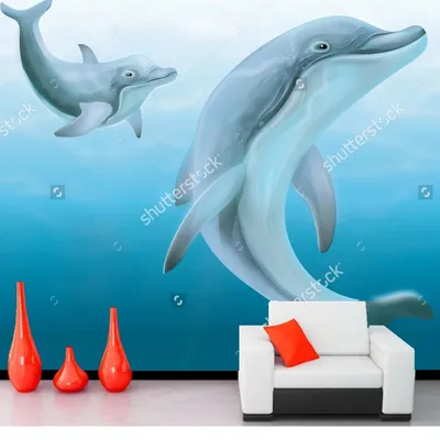 3D Фото Обои с Дельфинами под индивидуальный размер! Любое изображение!  Индивидуальный размер! Используем различные фактурные текстуры.