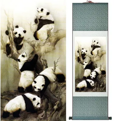 Картина панды традиционная китайская живопись шелковая прокрутка панда  художественная живопись панда картинки | AliExpress