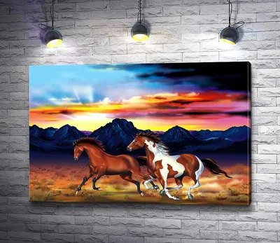 Картина Picsis Красивая пара лошадей 660x430x40 мм 4962-10763948 - выгодная  цена, отзывы, характеристики, фото - купить в Москве и РФ