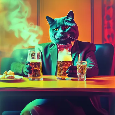 Сидит пьяный кот на столе играет …» — создано в Шедевруме