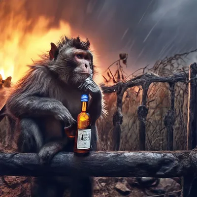 Пьяная обезьяна с бутылкой под …» — создано в Шедевруме