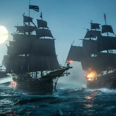 Пиратский корабль на переднем плане и два корабля на заднем плане в море в  2023 г | Корабль, Картины кораблей, Пиратские корабли