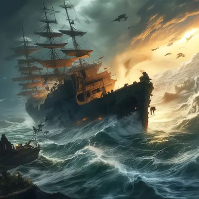 Остров погибших кораблей в шторм» — создано в Шедевруме