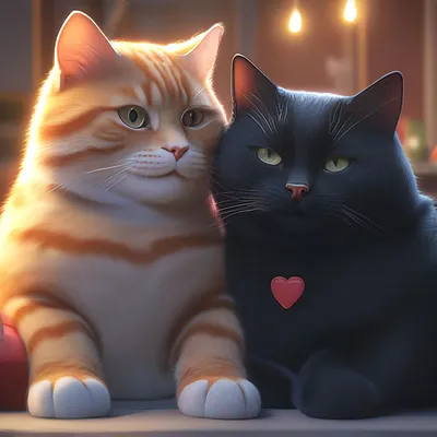 Толстенький рыжий кот и черная …» — создано в Шедевруме
