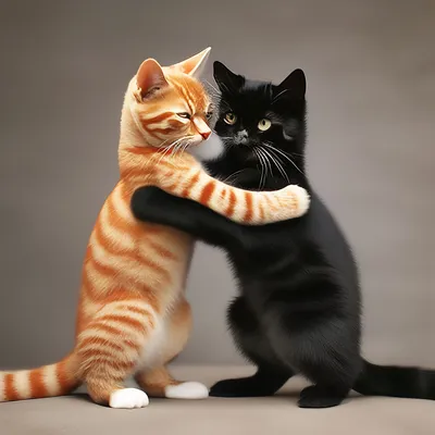 Рыжий кот и чёрная кошка стоят …» — создано в Шедевруме