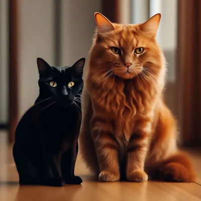 Фото рыжий кот и черная кошка фотографии