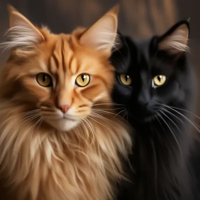 Рыжий кот и чёрная кошечка, …» — создано в Шедевруме