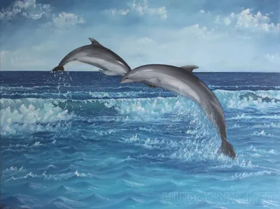 Картина Волны, ветер и... дельфины. Размеры: 67x50, Год: 2021, Цена: 50000  рублей Художник Жоржия Ольга