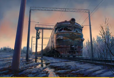 Зима, поезд едет вдали вдоль реки…» — создано в Шедевруме