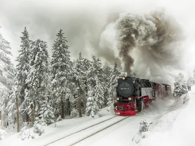 Поезд зимой едет в лесу ночью, …» — создано в Шедевруме