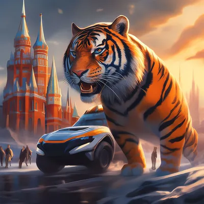 Тигры с тигрятами в Москве, …» — создано в Шедевруме