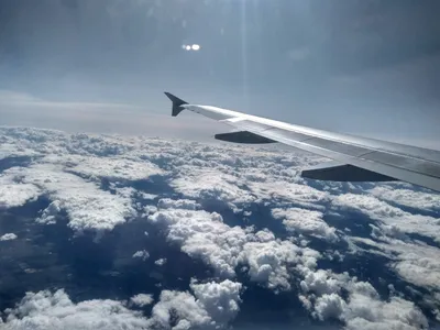 Скачать 1280x1024 самолет, небо, облака, вид снизу обои, картинки стандарт  5:4