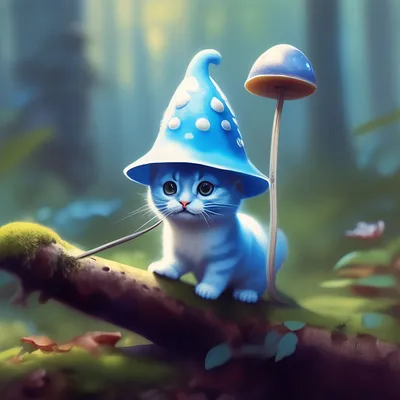 Маленький синий кот с белой шапкой…» — создано в Шедевруме