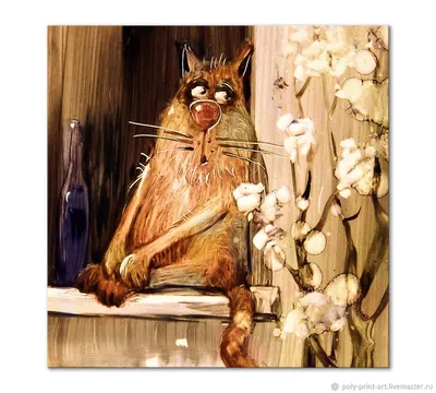 Интерьерная картина \"Скучающий кот\" 50х50 см в интернет-магазине Ярмарка  Мастеров по цене 1550 ₽ – SUACMBY | Картины, Москва - доставка по России