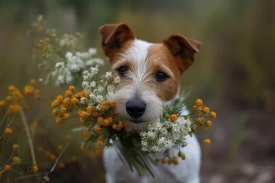Собака с цветами рисунок - 67 фото