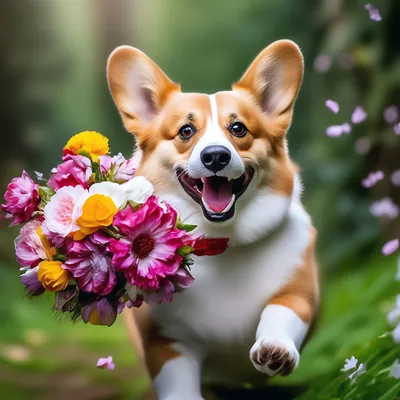 Женщина с букетом цветов, в то время как собака Beagle обнюхивает их  Стоковое Изображение - изображение насчитывающей игра, сад: 173374381