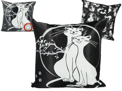 Hanipol – Подушка с начинкой/молнией - сумасшедшие кошки, кошки в любви  (черный фон, кармани)