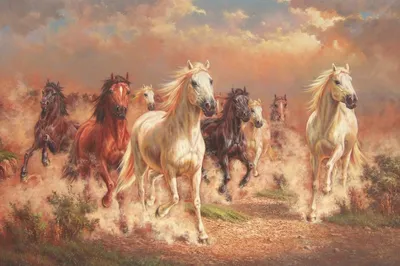 Табун лошадей в горном ручье. …» — создано в Шедевруме