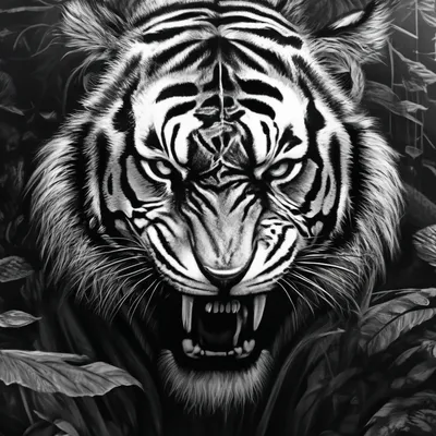 Тигр чёрно белый - красивые фото