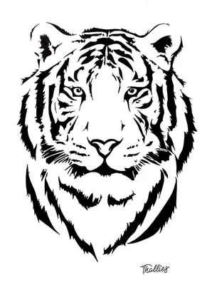 Черно-белое изображение тигра с оранжевыми глазами. | Премиум векторы