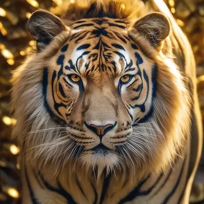 Гибрид Льва и Тигра 🐯🦁, красивый …» — создано в Шедевруме