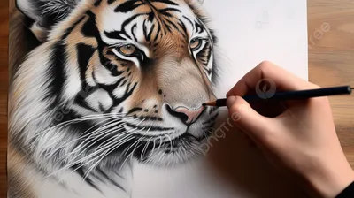 Тигр нарисован карандашом на белой …» — создано в Шедевруме