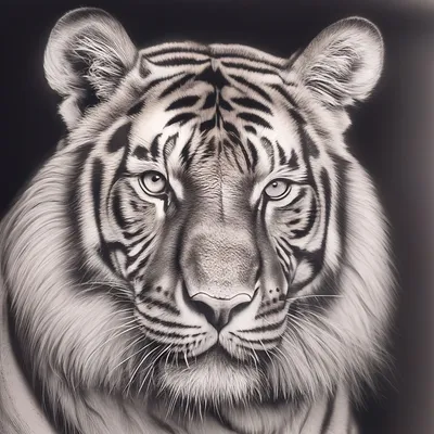 Чёрно-белый рисунок тигра простым …» — создано в Шедевруме