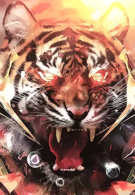Арт тигр с расцветкой полос под пожар - обои на телефон