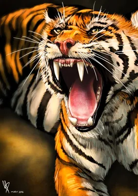 Тигр с открытой пастью охраняет свою территорию от незваных гостей |  Картинка на аву