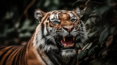 Разгневанный тигр с открытой пастью | Премиум Фото