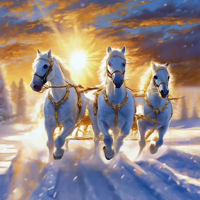Катание на тройке лошадей в Санкт-Петербурге, cани с тройкой напрокат