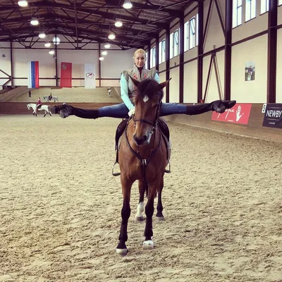 Анастасия Волочкова пытается сделать шпагат с конем