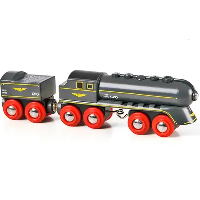 Купить поезд «Спасатель», для железной дороги, работает от батареек,  подходит для деревянных желе, цены на Мегамаркет