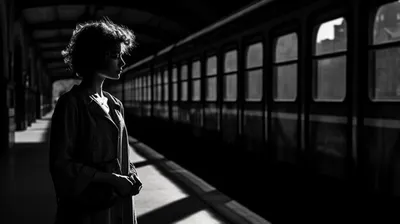 Женщина в поезде стоит реалистично…» — создано в Шедевруме