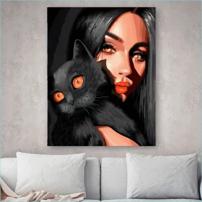 Картина по номерам на холсте 40х50см Девушка с котом Раскраска - купить с  доставкой по выгодным ценам в интернет-магазине OZON (1011102643)