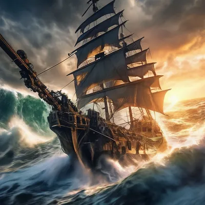 Пиратский корабль плывёт по волнам…» — создано в Шедевруме