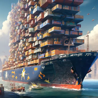 Гигантский корабль небоскреб из …» — создано в Шедевруме