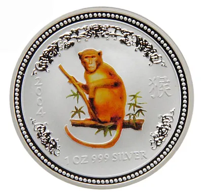 Купить Серебряная монета 5oz Год Обезьяны 2004 Австралия (цветная) в  Украине, Киеве по лучшим ценам.