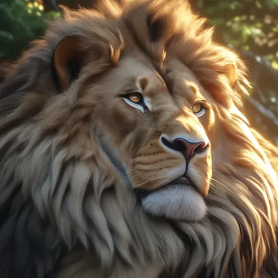 Гордый лев с косматой гривой на …» — создано в Шедевруме