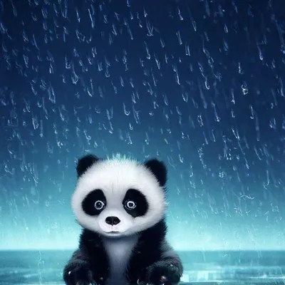 Грустная панда под дождем» — создано в Шедевруме