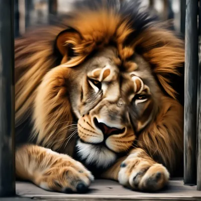 Грустный лев сидит на скамейке и …» — создано в Шедевруме