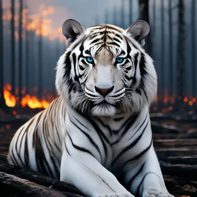 Грустный белый тигр с голубыми …» — создано в Шедевруме