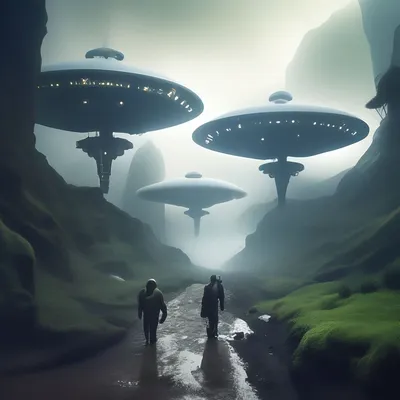 Инопланетные корабли над горизонтом …» — создано в Шедевруме